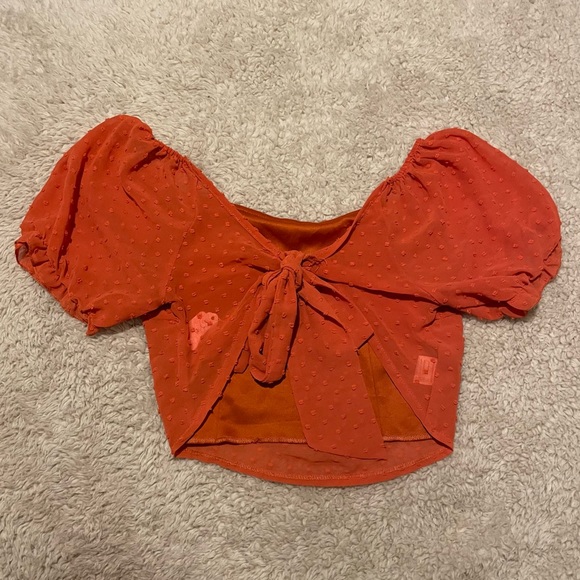 Orange Back Self-Tie Crop Blouse - Picture 3 of 3